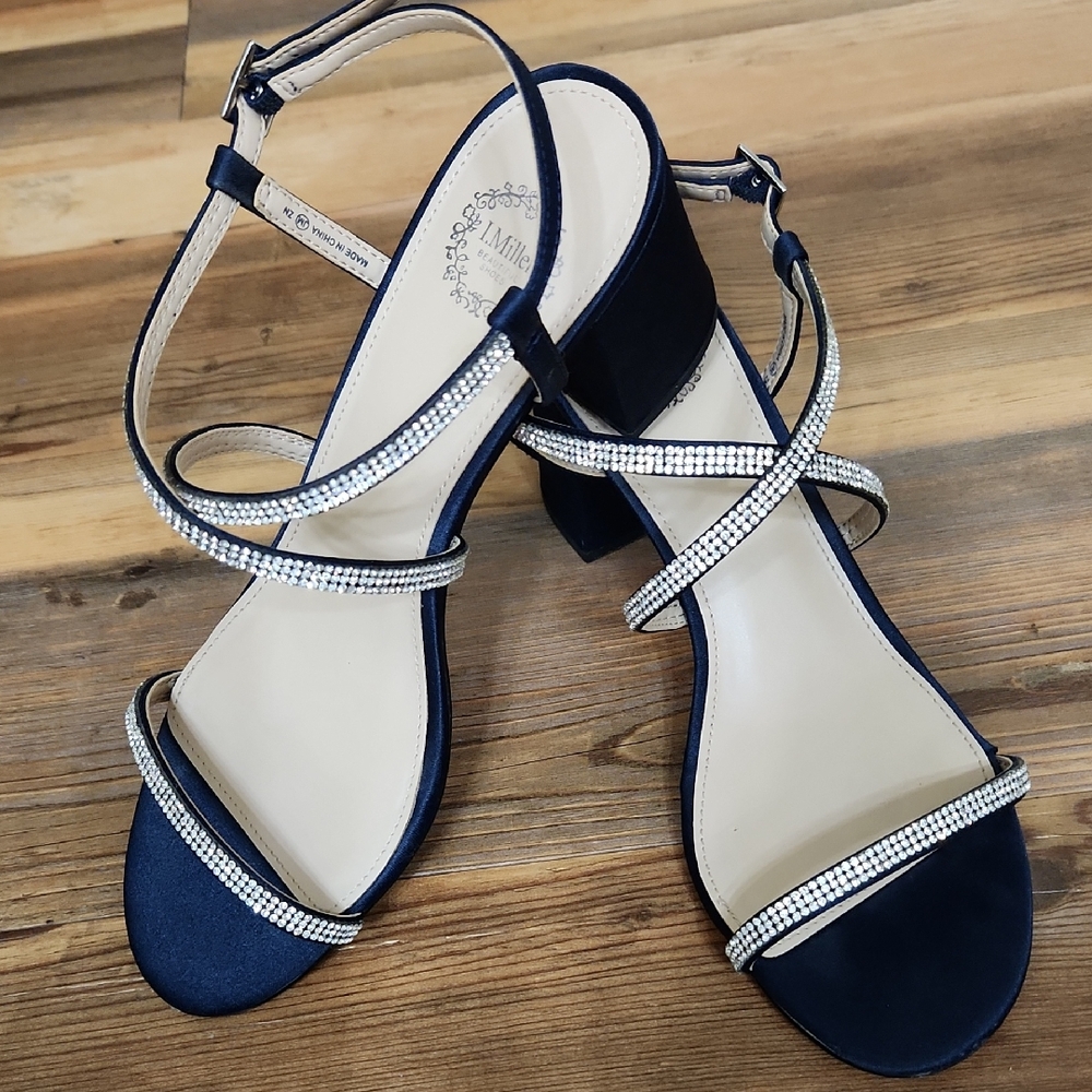 Navy Heels with Rhinestone Straps